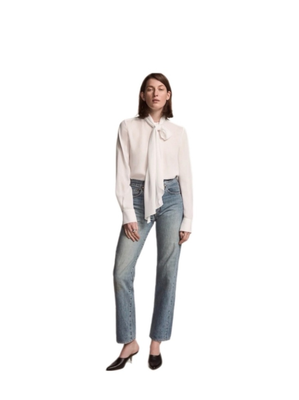 ANOTHER TOMORROW White Bow Blouse in Size EU 36